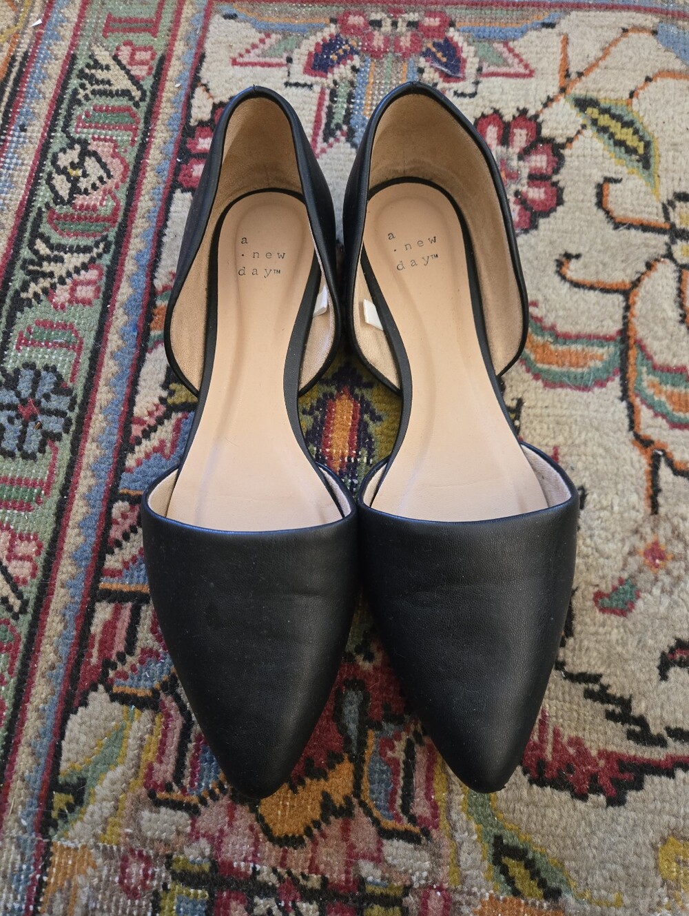 A New Day Black Vegan Leather Flats, Sz 8.5